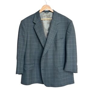 Holland & Sherry Savile Row London Plaid Blazer Sport Coat Gray Blue Mens